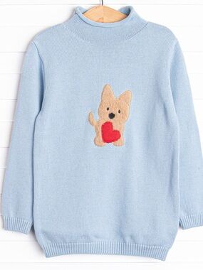 Stitchy Fish Kids Light Blue Sweater with Puppy Heart Applique NWT sz 12 months